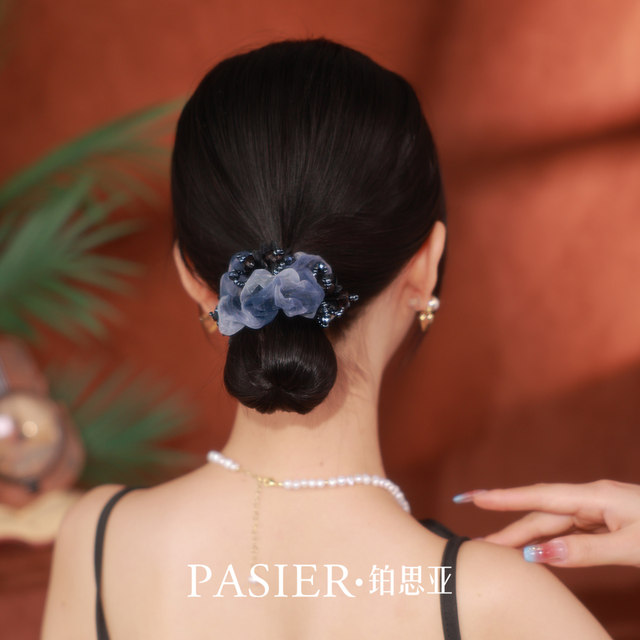 Bosiya ink-dyed large intestine hair band for women 2025 new style national style hair tie rubber band high ponytail flower hair accessory