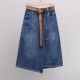 Retro blue denim skirt for women in spring and autumn 2025 new high-waisted old mid-length slit one-step skirt
