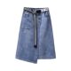 Retro blue denim skirt for women in spring and autumn 2025 new high-waisted old mid-length slit one-step skirt
