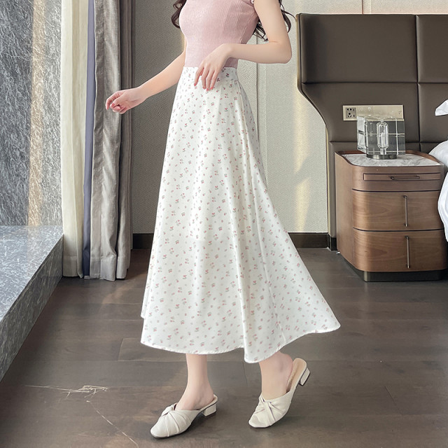 Awakening Paradise Spring High Waist Slim and Fresh Floral Dress Long Skirt Versatile Sweet Skirt Printed Umbrella Dress
