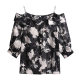 Black suspender one-length neck off-shoulder three-quarter sleeve shirt for women 2025 summer new chiffon floral short top