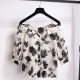 Black suspender one-length neck off-shoulder three-quarter sleeve shirt for women 2025 summer new chiffon floral short top