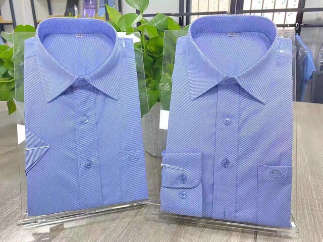 CCB work service men's long -sleeved short -sleeved shirt banking clothes blue shirt workplaces, oblique pattern construction BYD
