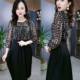 2025 early spring new style slim waist-hugging spliced ​​printed round neck mid-length skirt