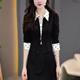 Fashionable fake two-piece long-sleeved dress for women 2025 spring new style temperament waist-hugging and slimming mid-length casual skirt