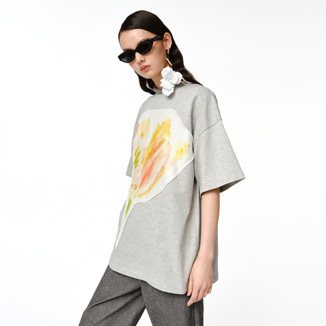 24 Spring and Summer New Product Tulip pattern Really silk gray/white short sleeves