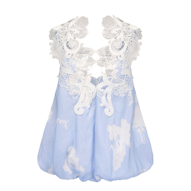 XIAOLI Xiao Li 25 spring and summer new blue lace printed suspender top
