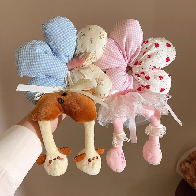 Cute cartoon fun flower large intestine hair tie for women high-end cotton-filled three-dimensional puppy headband little yellow duck hair tie for women