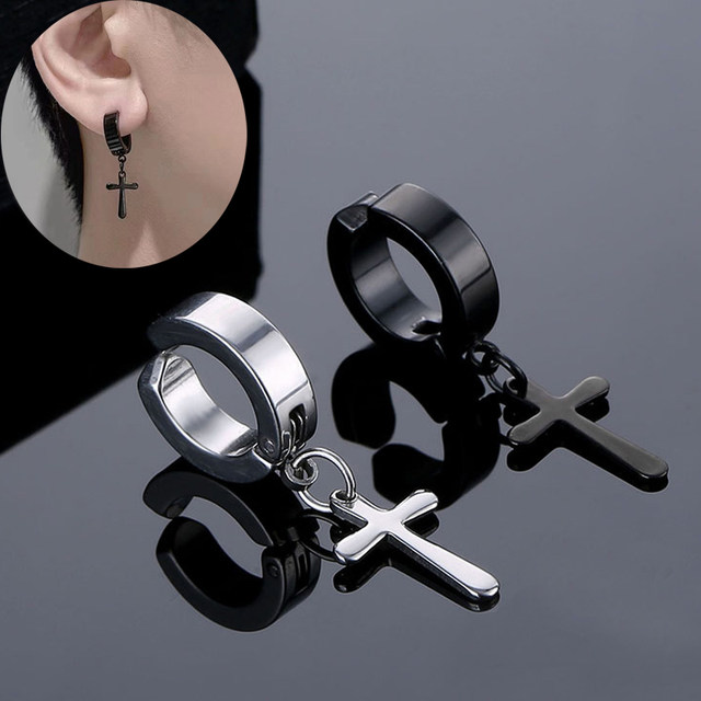 Cross ear clip men without ear piercings cold style handsome men single earrings high-end sense cool boy earrings