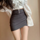 Gray suit bag hip skirt Female skirt 2023 Korean version of high -waisted tight folds irregular one step skirt spring