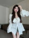 French style ruffled square collar flared sleeve design sweet mid-length chiffon shirt sunscreen for girls summer
