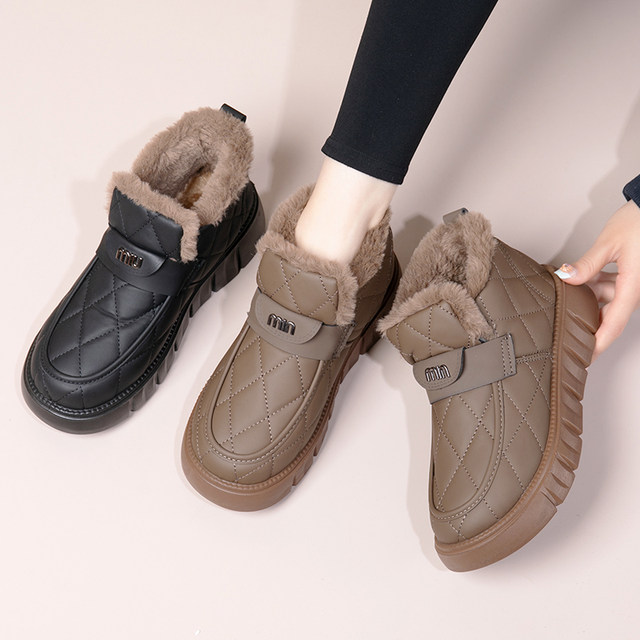 2024 new old Beijing cotton shoes for women in winter, plus velvet to keep warm and non-slip, one-legged snow boots, waterproof and thickened cotton boots