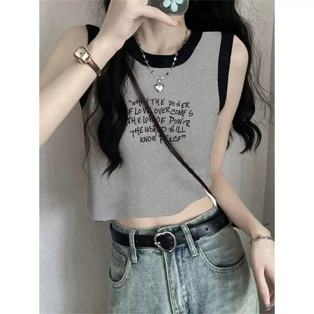Short sleeveless T -shirt Female Xiakan Shoulder Person with a small Thai sling vest wide shoulder strap on the seaside card waist top