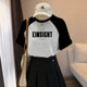 
Pure cotton round neck loose gray short-sleeved T-shirt for women 2025 new summer contrasting ragdoll sleeves retro versatile top