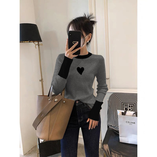 
Gray grunge thickened round neck base shirt for women 2025 autumn and winter new style inner raglan sleeve long sleeve T-shirt small top