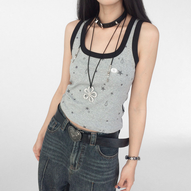 
innomoood'tears star'Star teardrops full print elastic knitted contrasting vest to make you look slimming and protect your side breasts