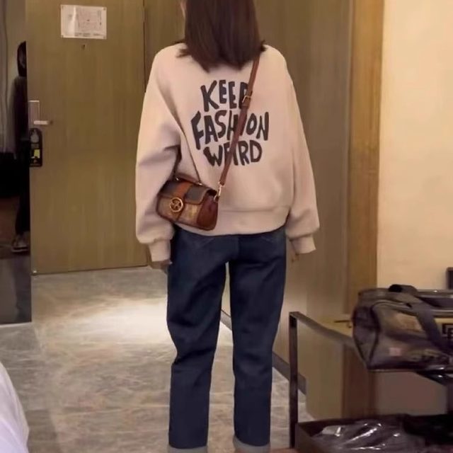 Cartoon printed short velvet sweatshirt for women 2025 spring, autumn and winter new loose slim and thickened casual top trendy