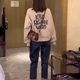 Cartoon printed short velvet sweatshirt for women 2025 spring, autumn and winter new loose slim and thickened casual top trendy