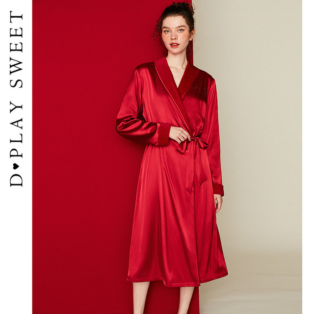 DPLAYSWEET light luxury satin plus velvet wedding zodiac year dressing gown silver fox velvet satin nightgown for women 2024 autumn and winter