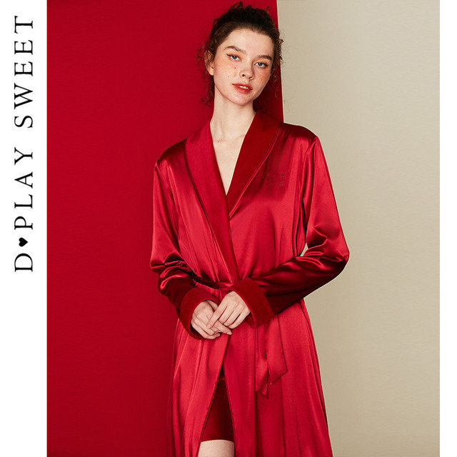 DPLAYSWEET light luxury satin plus velvet wedding zodiac year dressing gown silver fox velvet satin nightgown for women 2024 autumn and winter
