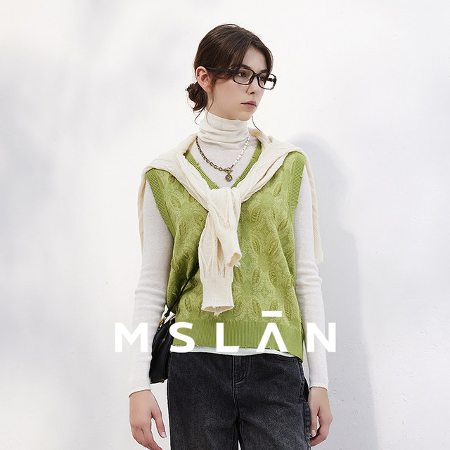 MSLAN retro temperament jacquard knitted vest vest for women MFAN1307