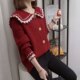 Lane large lapel sweater female autumn 2021 new French retro cardigan lazy wind doll collar sweater
