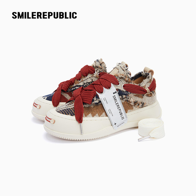 Smilerepublic national cloth smiley heightened thick-soled canvas shoes for men and women