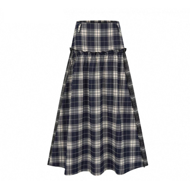 KBLC25 spring and summer retro spliced ​​plaid lotus leaf mid-length skirt fairy looking tall and slim half-body long skirt for women