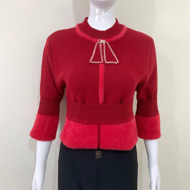 Mom's autumn and winter velvet thickened sweater winter fashion warm top middle-aged and elderly women's all-in-one velvet inner layer