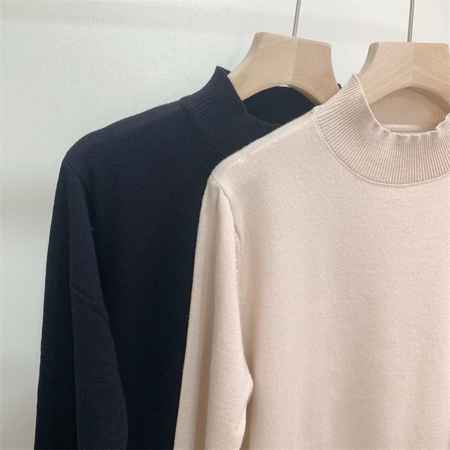 Mom's Spring and Autumn Knitted Sweater New Half-Tree Neck Solid Color Sweater Middle-aged and Elderly Women's Wear Temperament Versatile Base Shirt