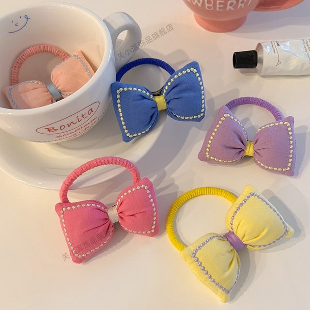 Candy color new style girl rope cute princess elastic headdress high rubber band ponytail bow hair ring
