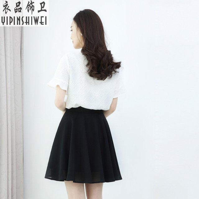 Summer new chiffon skirt A -line skirt high -waisted black short skirt pleated skirt large skirt skirt umbrella skirt female
