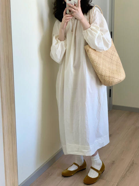 Ins casual temperament lazy loose long-sleeved dress for women in summer 2025 new large-size solid color long skirt