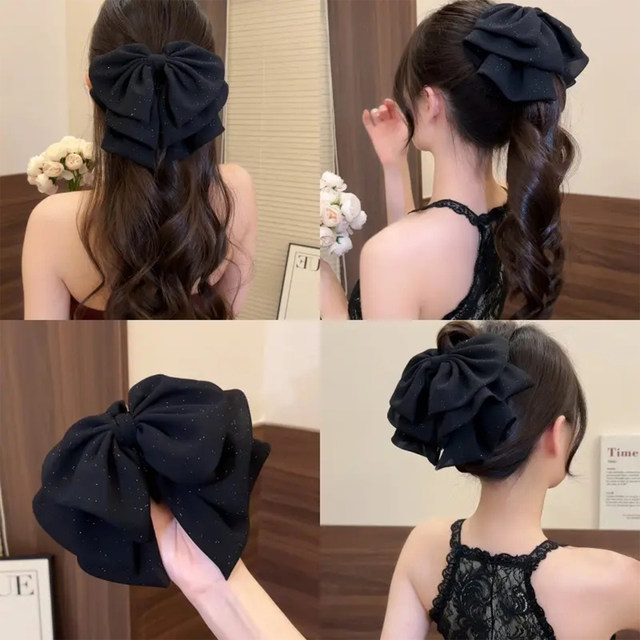 French temperament starry baby's breath bow clip headband 2025 new style light luxury style high-end back head hair clip for women
