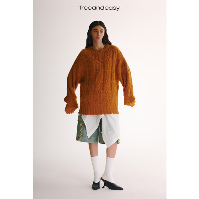'Broken Faith' Original ripped knitted alpaca wool blend sweater for women's loose lazy tops winter
