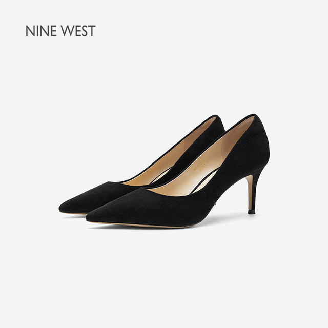 Nine West/Jiuxi 2025 summer new high heels for women pointed toe suede slim heels commuting shoes for women