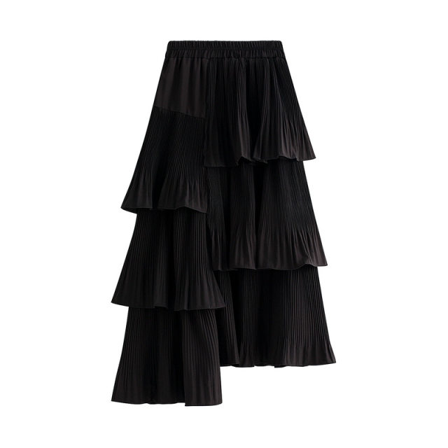 Autumn and winter Korean version of asymmetric pleated cake skirt for women versatile mid-length lotus irregular skirt