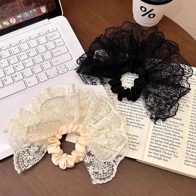 Double-layer skirt lace hair ring large intestine French white large-size girl's heart lace head floral hair accessories low ponytail head rope