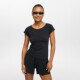 oneup outdoor tennis sport rag-shoulder slim short-sleeved T-shirt for women summer black fitness yoga commuter top