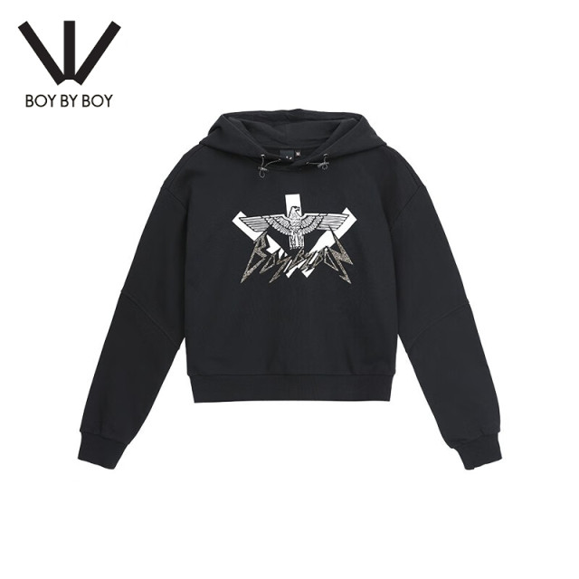 Boy By Boy Spring Trendy Brand Women's Hooded Sweatshirt Pattern Print Crystal Decorative Cloth Pullover W04006