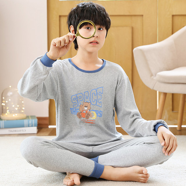 Boys' autumn clothes and long pants pure cotton, big children and girls' cotton underwear sets, boys, teenagers and children's cotton sweaters and pajamas