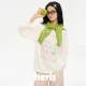 Heris grass portrait pattern print loose large style thin transparent snowflake knitted long sleeve T-sun protection against sun
