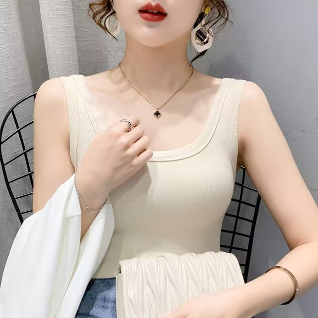 Threaded cotton vest for women's outer wear spring new style women's slim-fitting breast-covering suspender belt with sleeveless bottoming shirt top