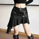 Goddess retro splicing irregular skirt autumn and winter new high-waisted slim old PU leather a-line short skirt for women