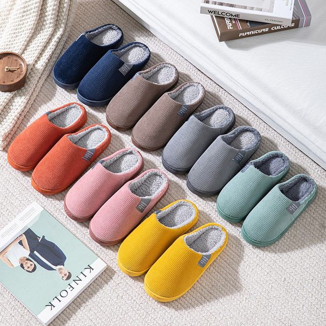 Winter new cotton slippers indoor home non-slip slippers couples hair slippers home silent soft bottom men's and women's slippers