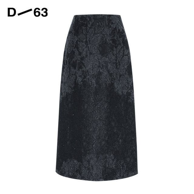 D63 women's winter black retro print new Chinese style high waist mid-length straight skirt 2024 new
