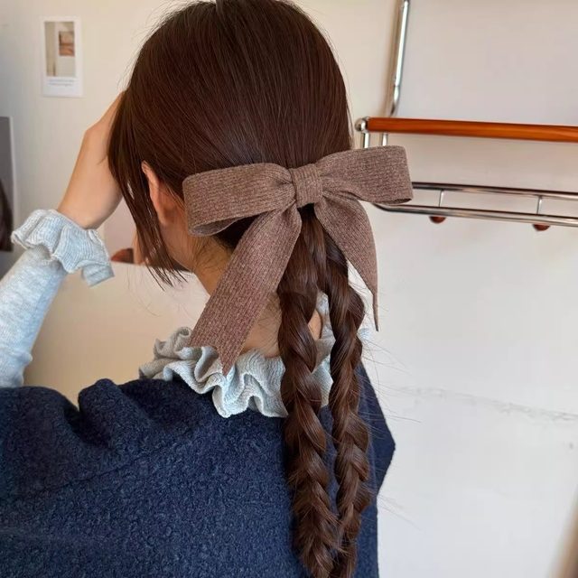 Korean knitted bow streamer duck beak clip spring and summer one-line clip back head temperament hair clip hair clip clip hair accessories