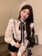 French stand-up collar white long-sleeved shirt for women in autumn and winter waist-hugging unique slim fit and slim shirt design niche top
