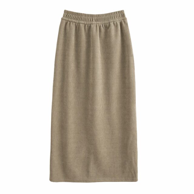 Galrald plus velvet skirt female autumn and winter new high waist thin retro slit design A -line long skirt