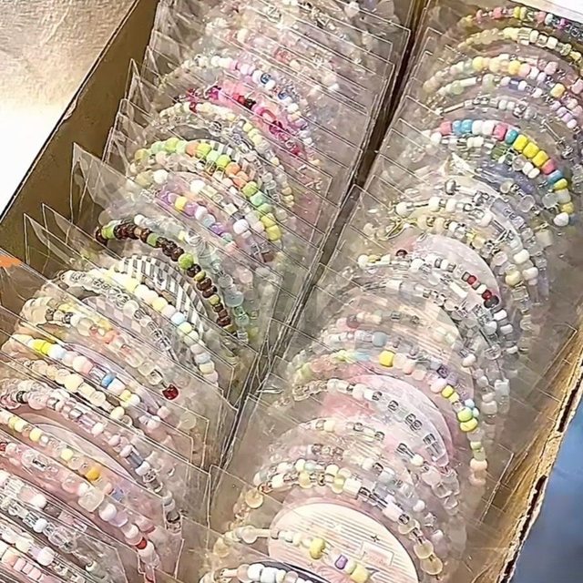 Original necklace transparent beads handmade ins black pink stars reflective macaron children's fun color beads ins style